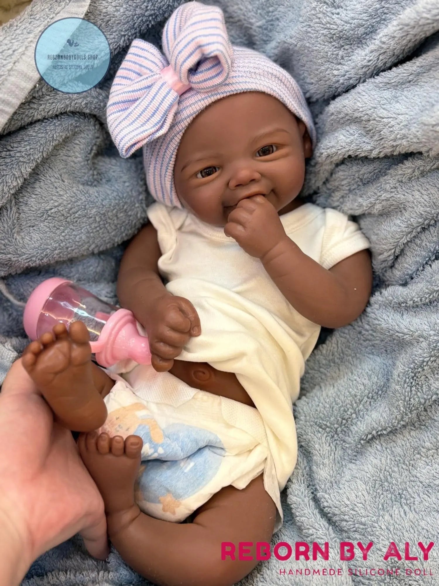 18" Lifelike Dark Skin Silicone Reborn Baby Doll, Open Mouth, Full silicone soft Body for Realistic Play, African American Newborn Toy Gift rebornbabydolls.shop
