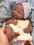 18" Lifelike Dark Skin Silicone Reborn Baby Doll, Open Mouth, Full silicone soft Body for Realistic Play, African American Newborn Toy Gift rebornbabydolls.shop