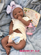18" Lifelike Dark Skin Silicone Reborn Baby Doll, Open Mouth, Full silicone soft Body for Realistic Play, African American Newborn Toy Gift rebornbabydolls.shop