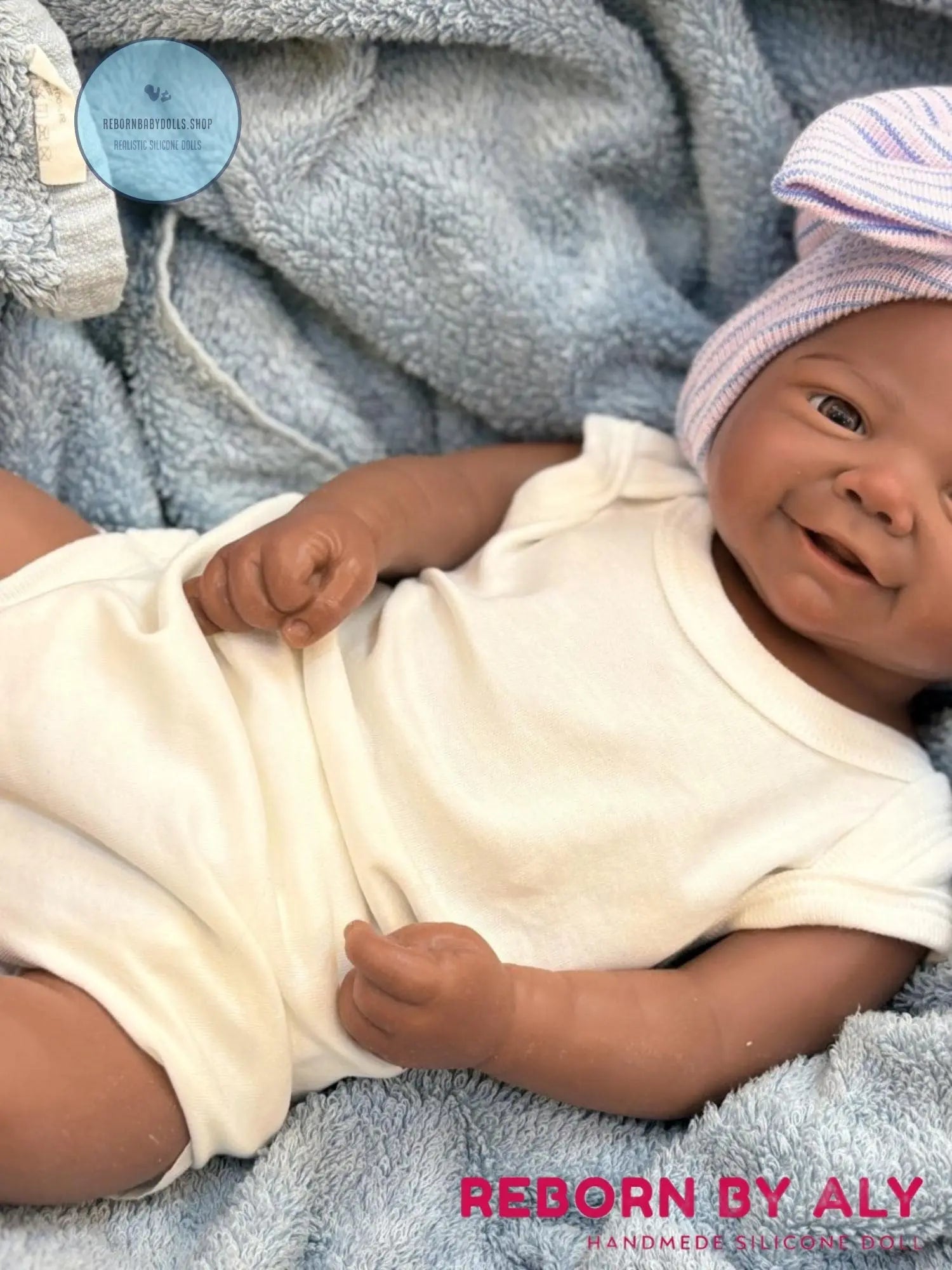 18" Lifelike Dark Skin Silicone Reborn Baby Doll, Open Mouth, Full silicone soft Body for Realistic Play, African American Newborn Toy Gift rebornbabydolls.shop
