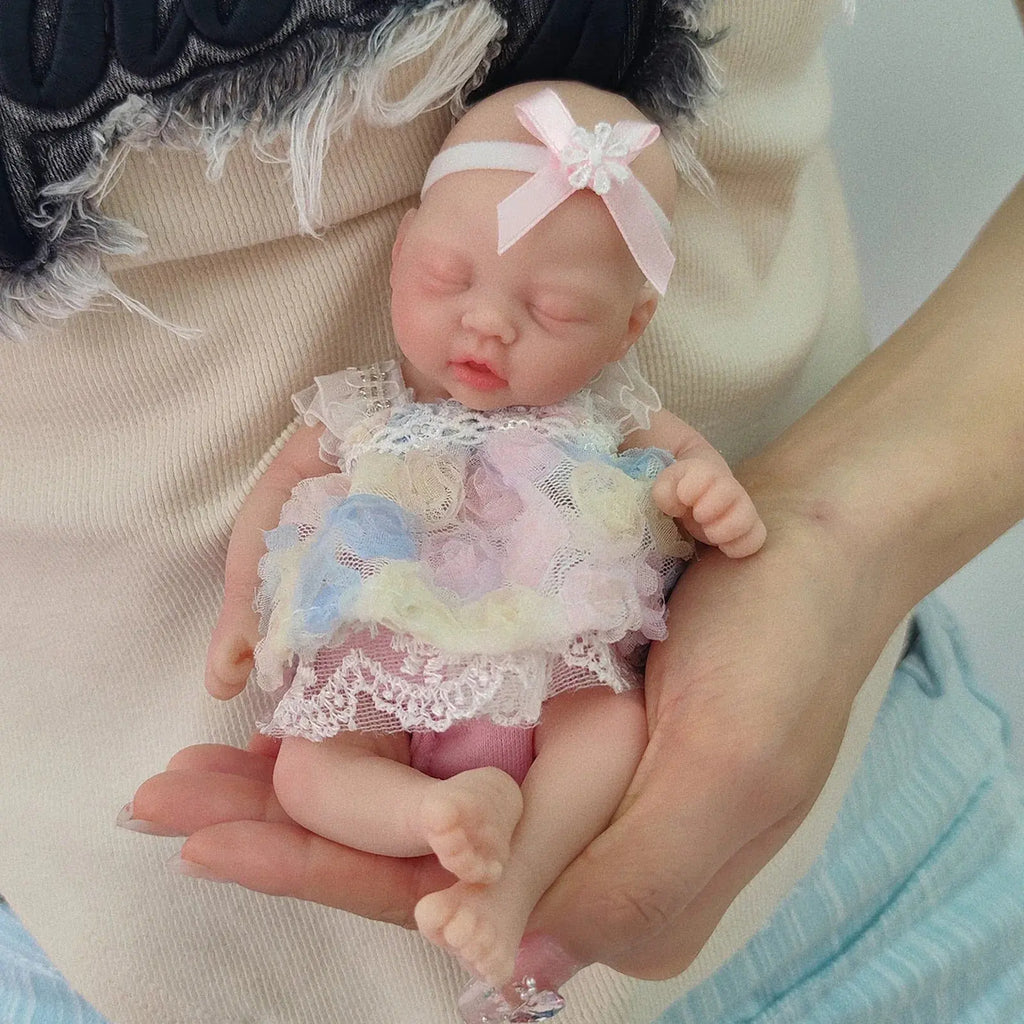 Image of Reborn Baby Dolls Sleeping 7 Inch Silicone Full Body Girl Miniature