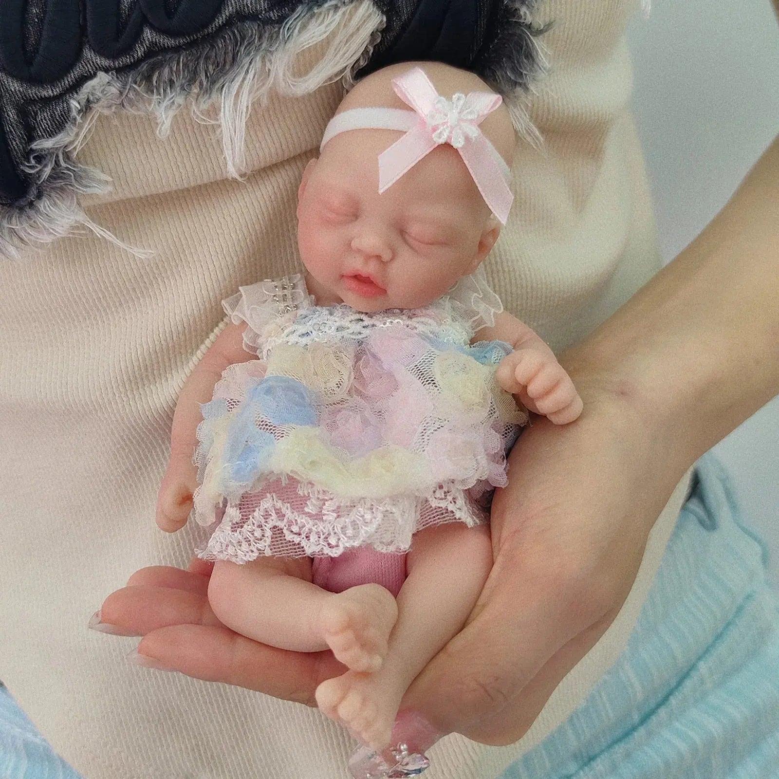 Image of Reborn Baby Dolls Sleeping 7 Inch Silicone Full Body Girl Miniature
