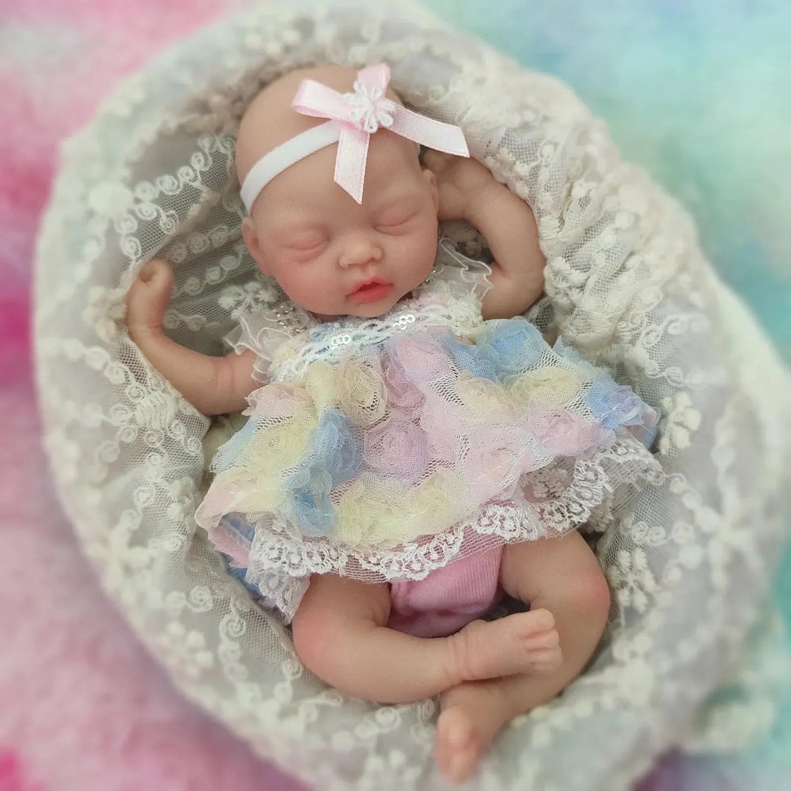 Image of Reborn Baby Dolls Sleeping 7 Inch Silicone Full Body Girl Miniature
