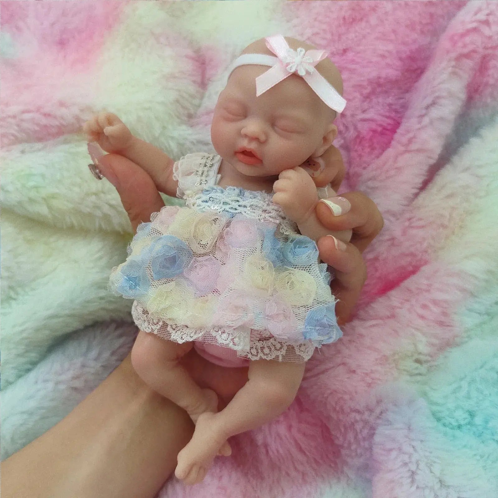Image of Reborn Baby Dolls Sleeping 7 Inch Silicone Full Body Girl Miniature