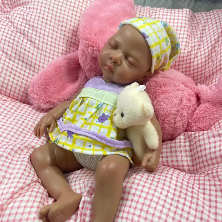 Image of Reborn Baby Dolls 13 Inch Dark Skin Silicone Reborn Baby Doll Luna