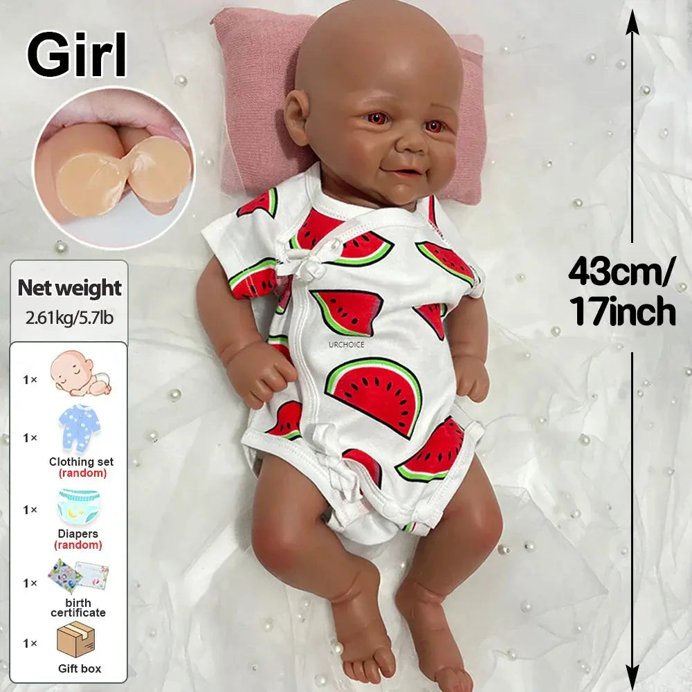 Image of Reborn Baby Dolls 17Inch Black Skin Realistic Soft Silicone Reborn