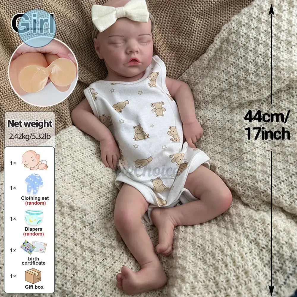 Image of Reborn Baby Dolls 17Inch Handmade Realistic Details Silicone Reborn