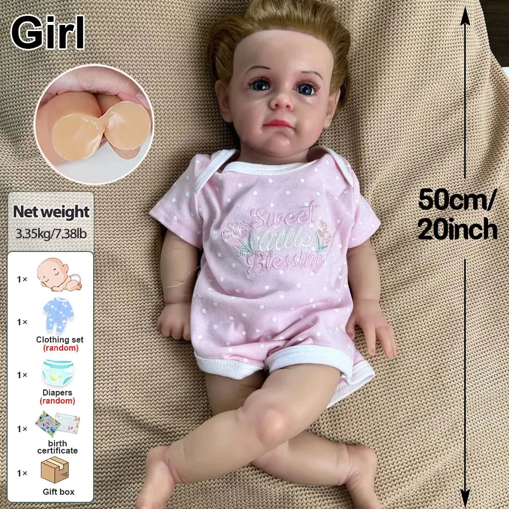 Image of Reborn Baby Dolls 20Inch Silicone Reborn Baby Girl Rooted Hair