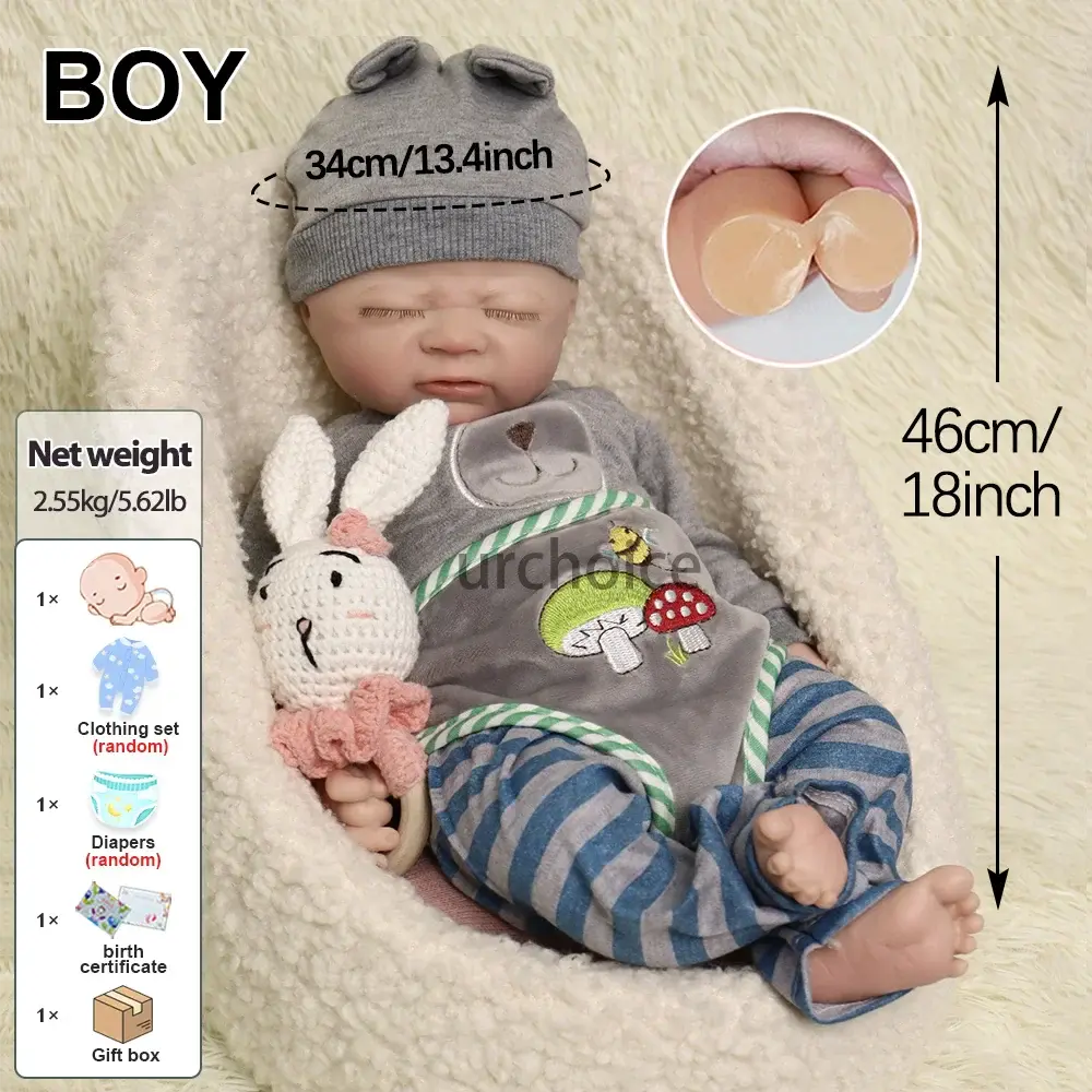 Image of Reborn Baby Dolls 45 Cm 100% Platinum Solid Silicone Reborn Baby Boy