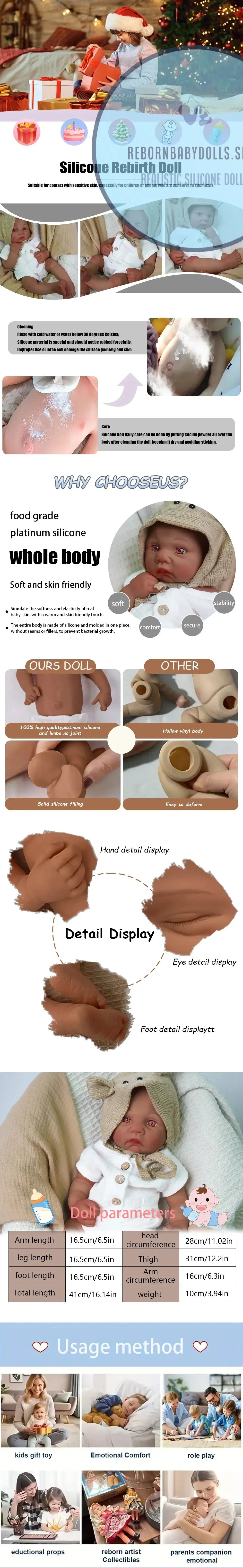 Image of Reborn Baby Dolls Baby Like Touch 41Cm All Silicone Boy Reincarnation
