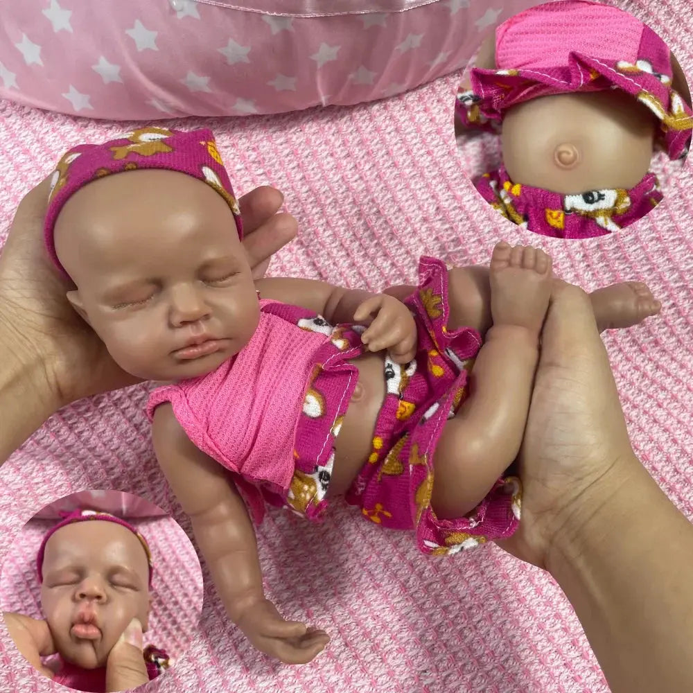 Image of Reborn Baby Dolls Mini 12 Inch Dark Skin Full Silicone Reborn Baby