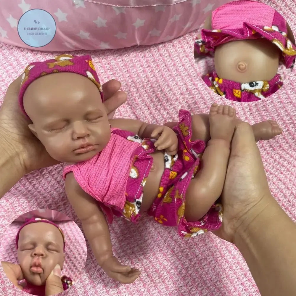 Image of Reborn Baby Dolls Mini 12 Inch Dark Skin Full Silicone Reborn Baby