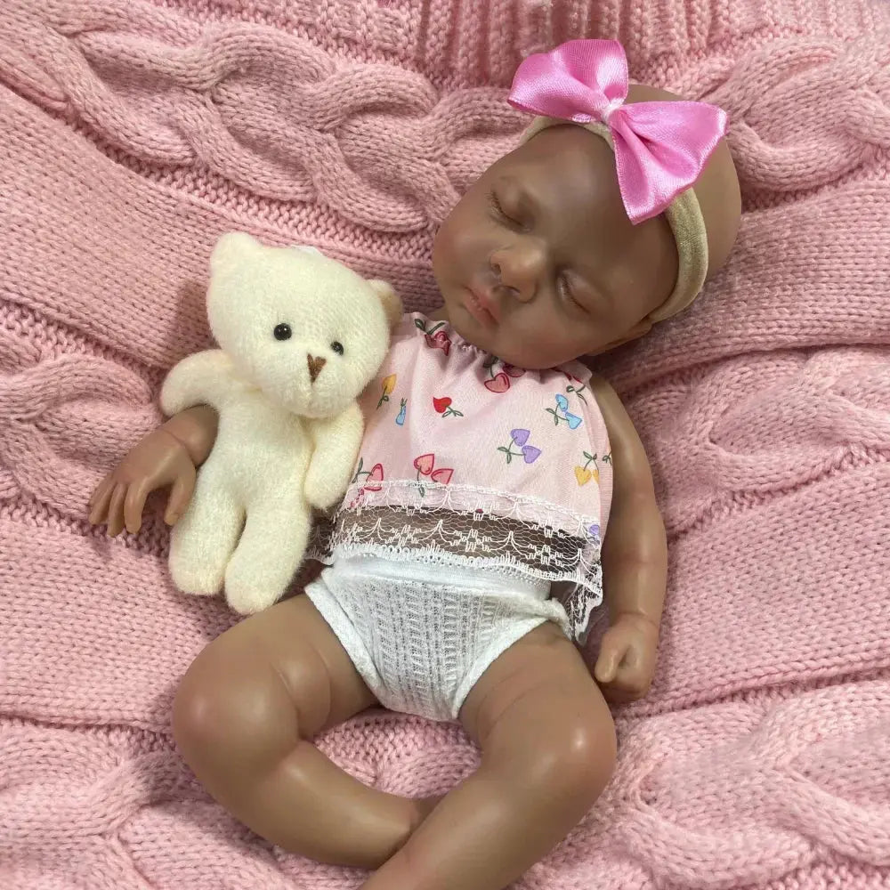 Image of Reborn Baby Dolls Mini 13 Inch Dark Skin Full Silicone Reborn Baby