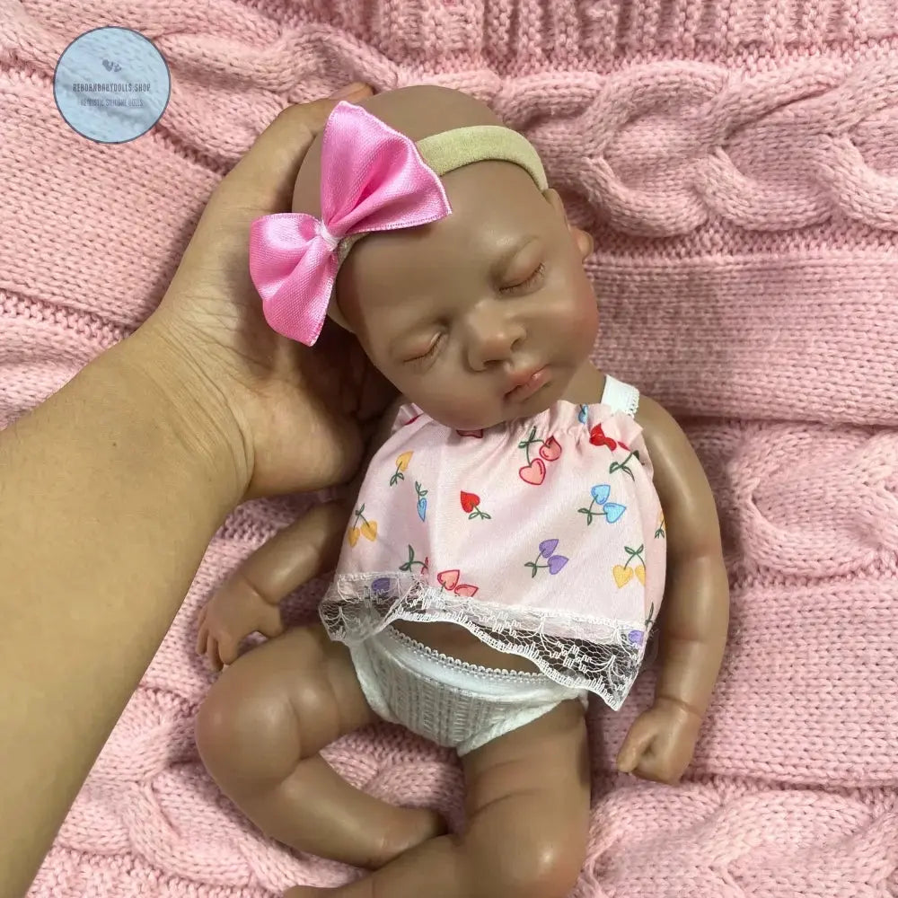 Image of Reborn Baby Dolls Mini 13 Inch Dark Skin Full Silicone Reborn Baby