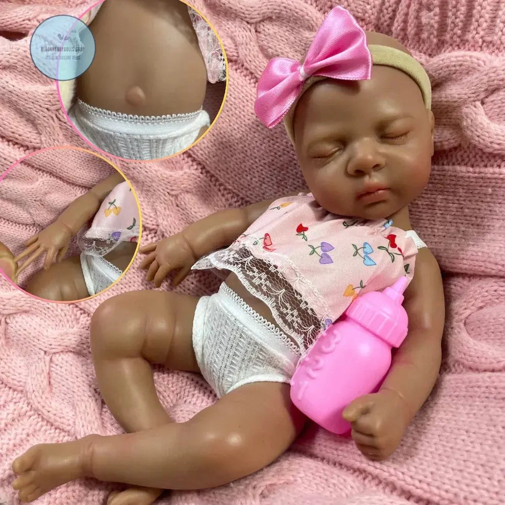 Image of Reborn Baby Dolls Mini 13 Inch Dark Skin Full Silicone Reborn Baby