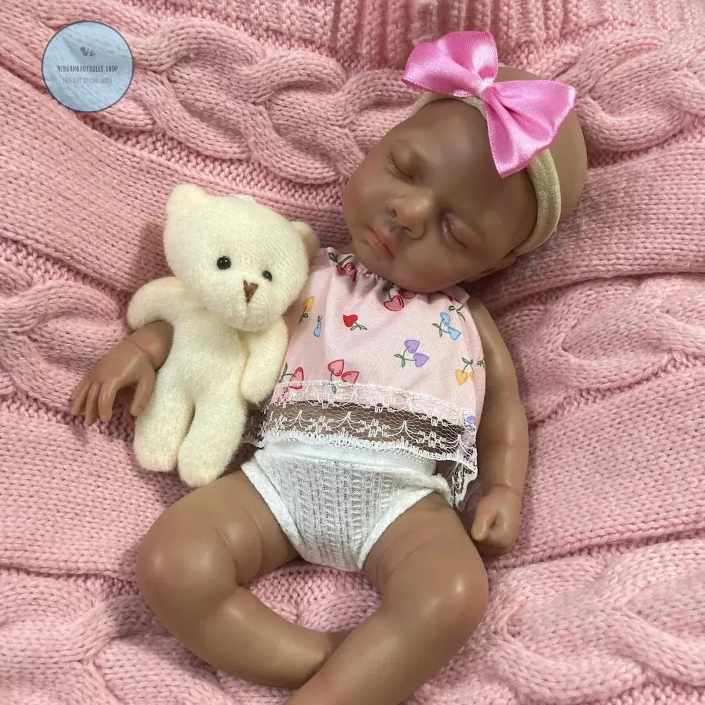Image of Reborn Baby Dolls Mini 13 Inch Dark Skin Full Silicone Reborn Baby