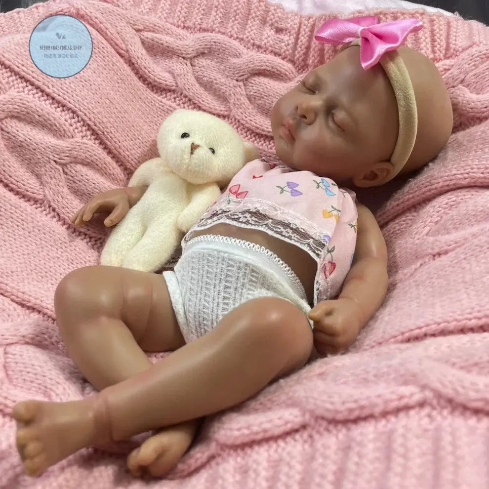 Image of Reborn Baby Dolls Mini 13 Inch Dark Skin Full Silicone Reborn Baby