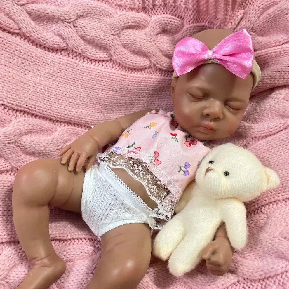 Image of Reborn Baby Dolls Mini 13 Inch Dark Skin Full Silicone Reborn Baby