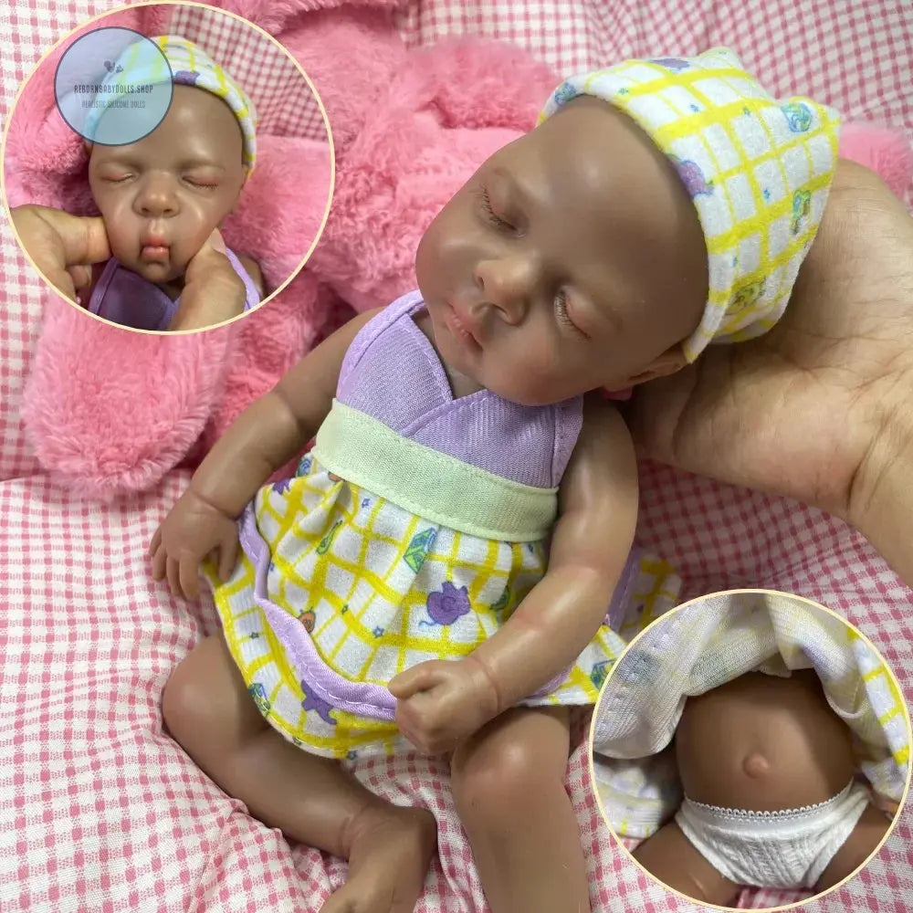 Image of Reborn Baby Dolls Mini 13 Inch Full Silicone Reborn Baby Luna Dark
