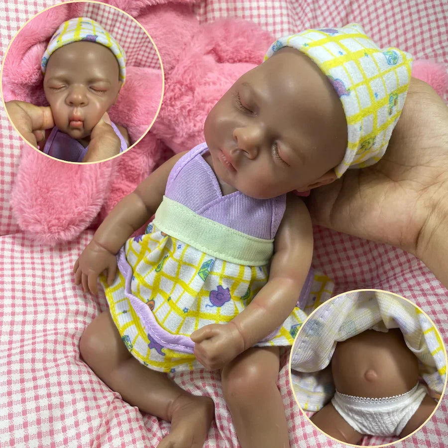 Image of Reborn Baby Dolls 13 Inch Dark Skin Silicone Reborn Baby Doll Luna