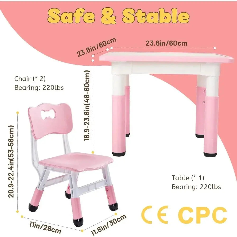 Image of Reborn Baby Dolls Kids Table And 2 Chairs Set, Height Adjustable