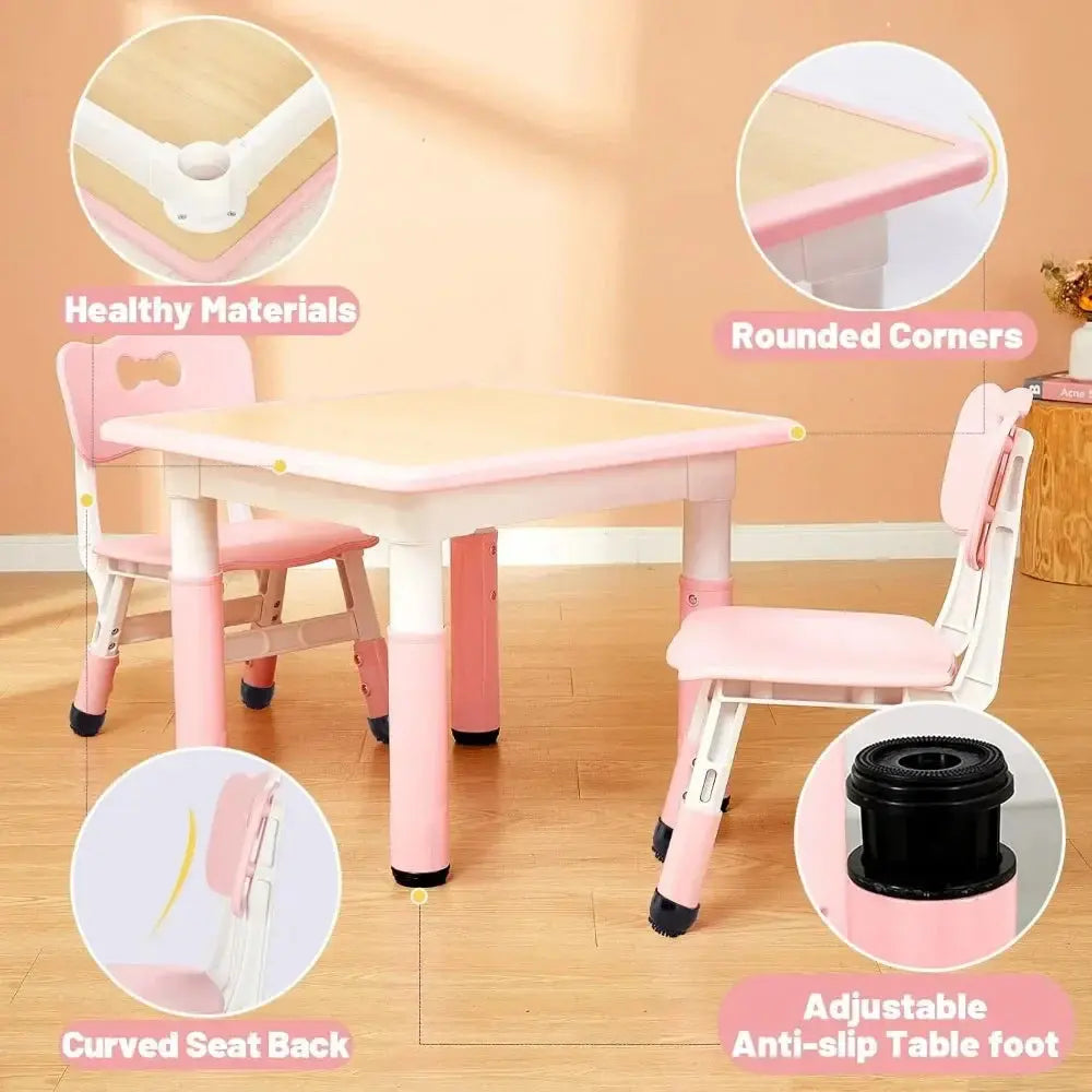 Image of Reborn Baby Dolls Kids Table And 2 Chairs Set, Height Adjustable