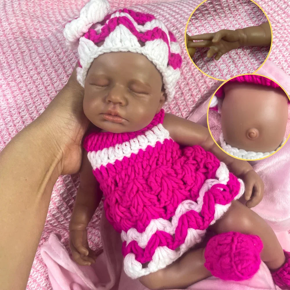 Image of Reborn Baby Dolls Mini 32Cm Dark Skin Full Silicone Reborn Baby