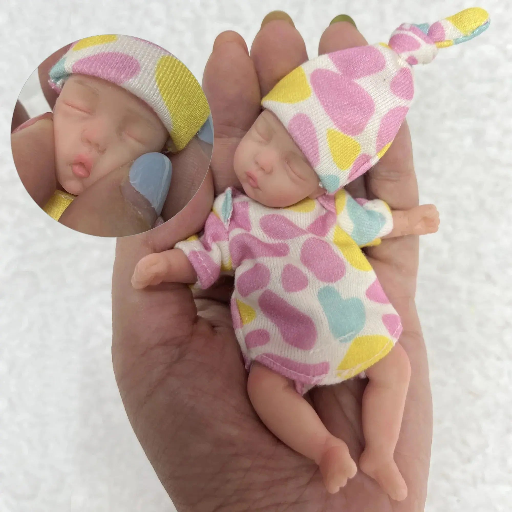 Image of Reborn Baby Dolls 11Cm Painted Mini Silicone Palm Girl With 2 Set Of