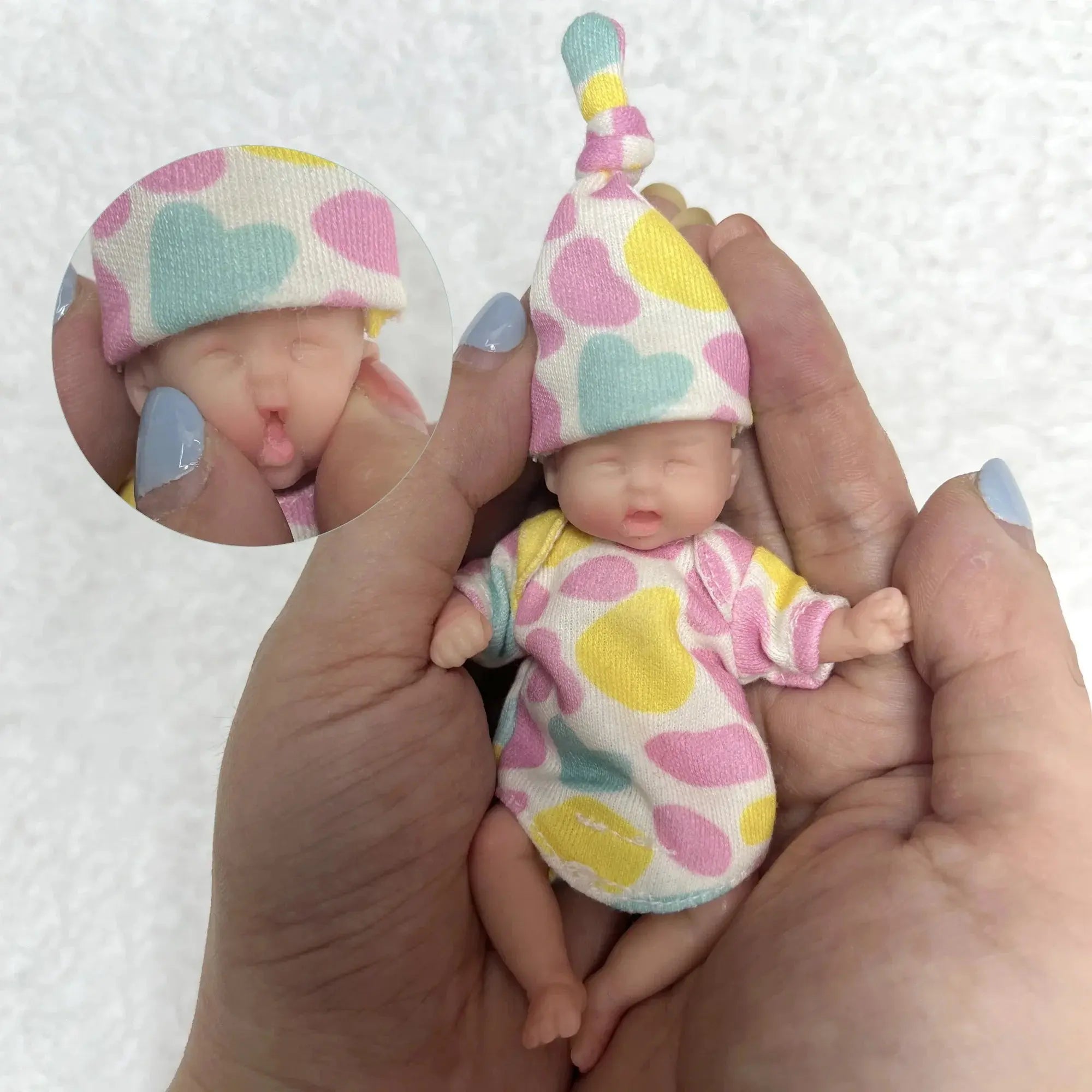 Image of Reborn Baby Dolls 11Cm Painted Mini Silicone Palm Girl With 2 Set Of