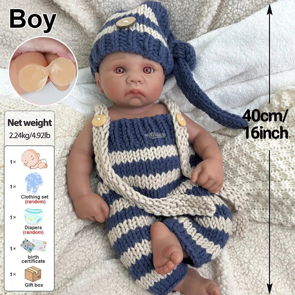 Image of Reborn Baby Dolls 16Inch Dark Skin Realistic Full Body Silicone