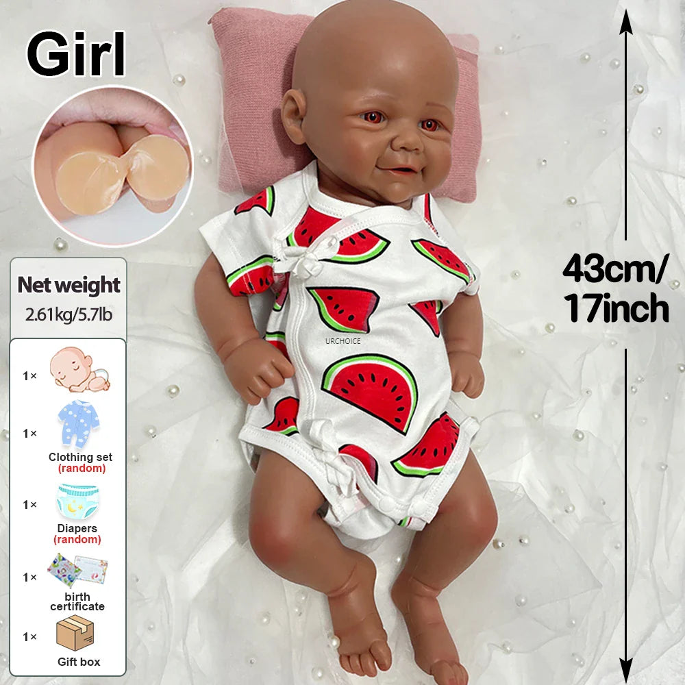 Image of Reborn Baby Dolls 17Inch Black Skin Realistic Soft Silicone Reborn