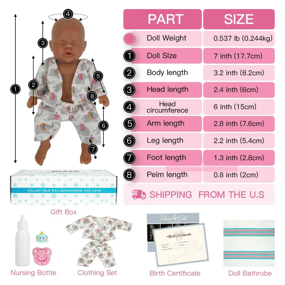 Image of Reborn Baby Dolls 7" Micro Preemie Full Body Silicone Black African