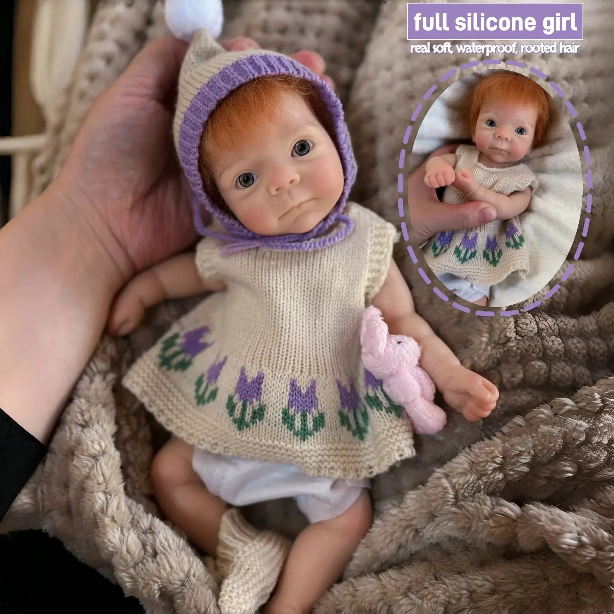 Image of Reborn Baby Dolls 1Pc 10Inch Open Mouth Girl With Hair Full Solid