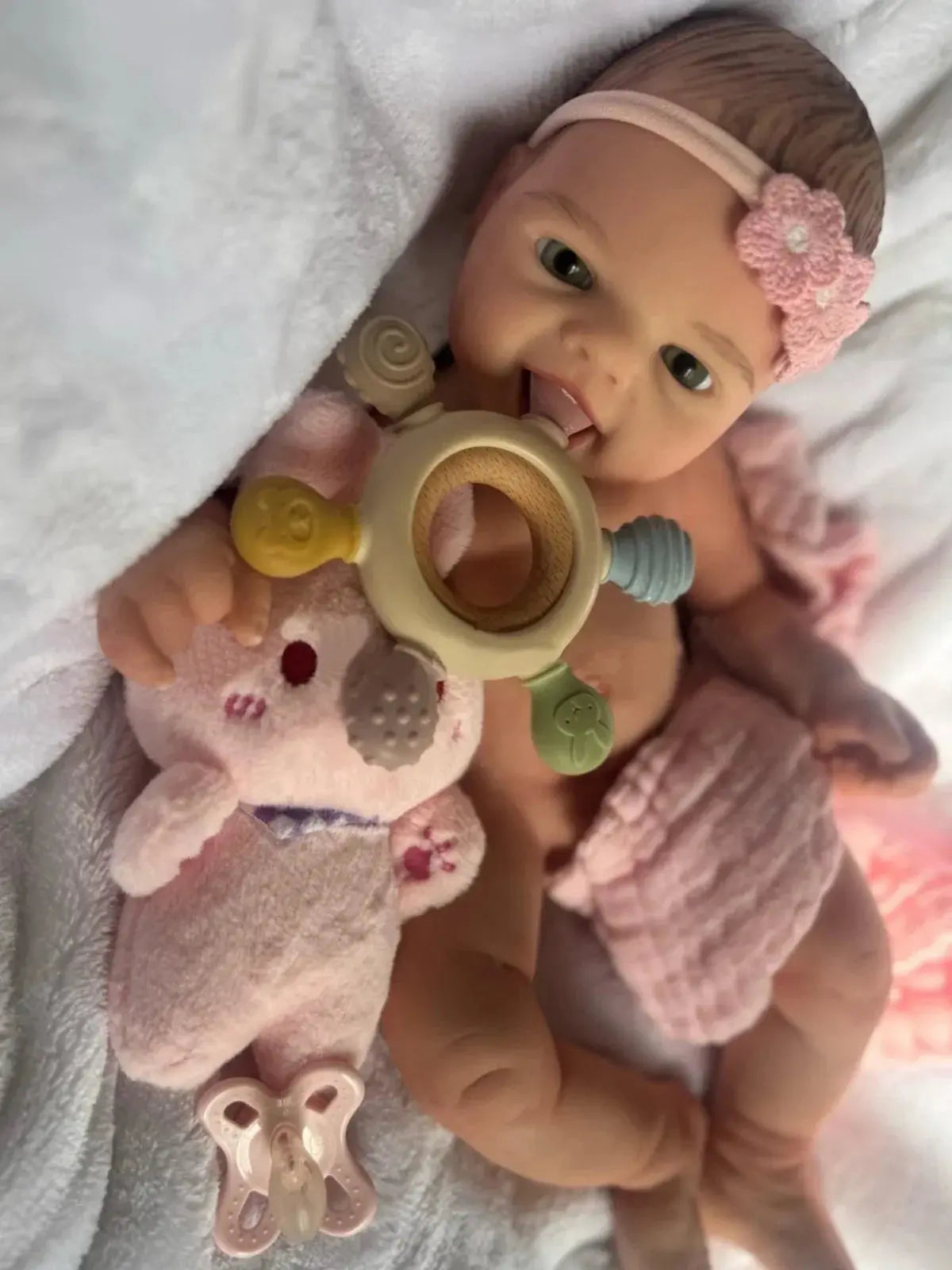 Image of Reborn Baby Dolls 40Cm Open Mouth Silicone Bebe Girl With Hair Reborn