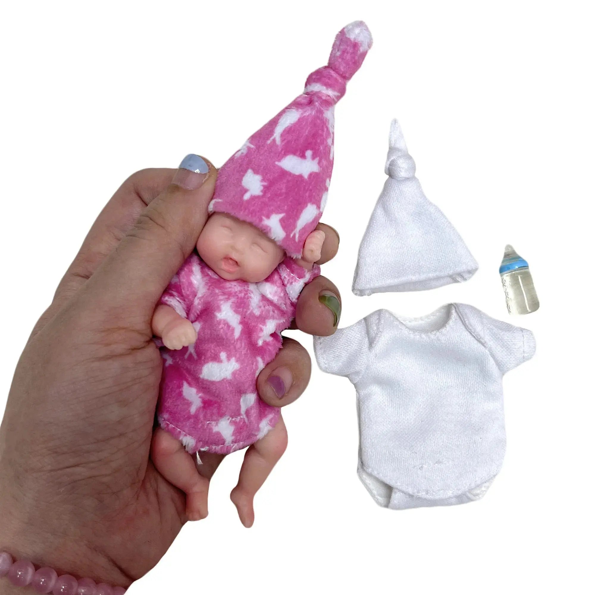 Image of Reborn Baby Dolls 11Cm Painted Mini Silicone Palm Girl With 2 Set Of