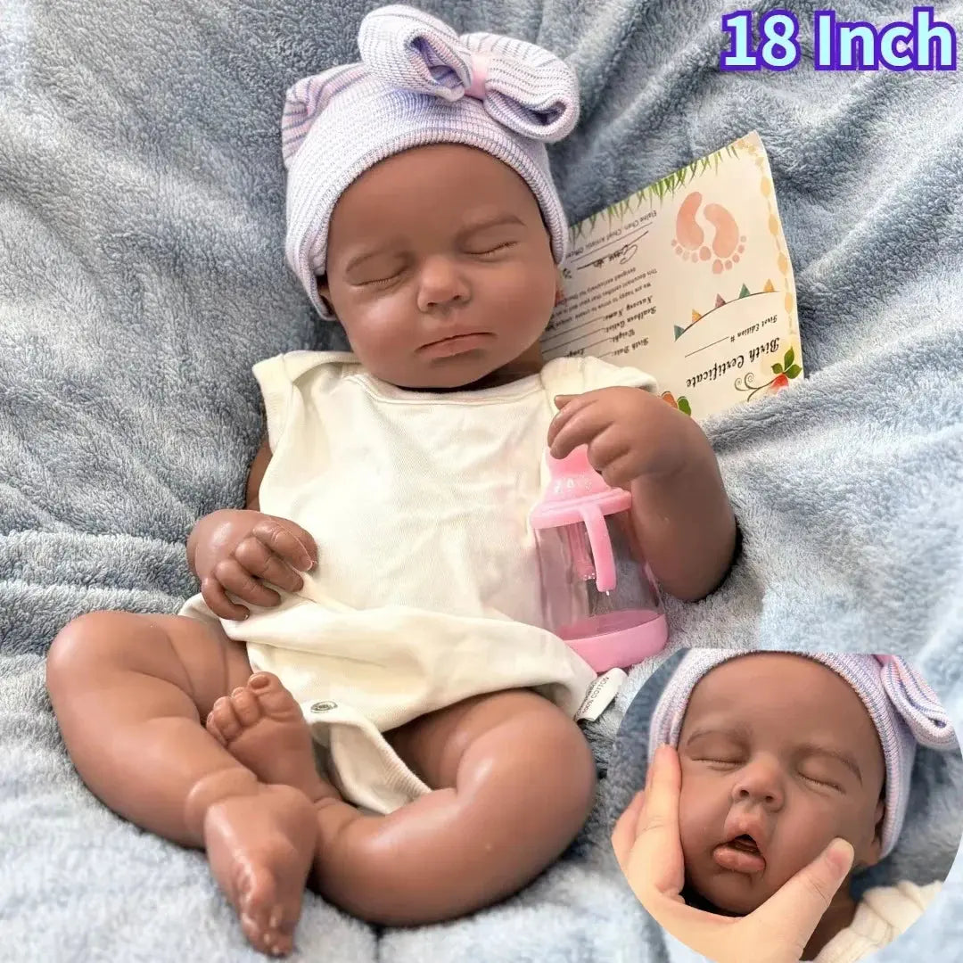 Image of Reborn Baby Dolls 18 Inch Chocolate Skin Silicone Loulou Reborn Girl