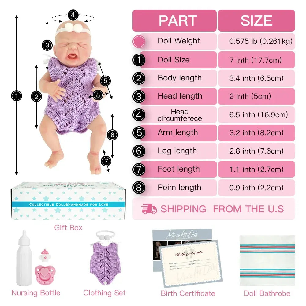 Image of Reborn Baby Dolls 7" Boy Micro Preemie Full Body Silicone  Crybaby