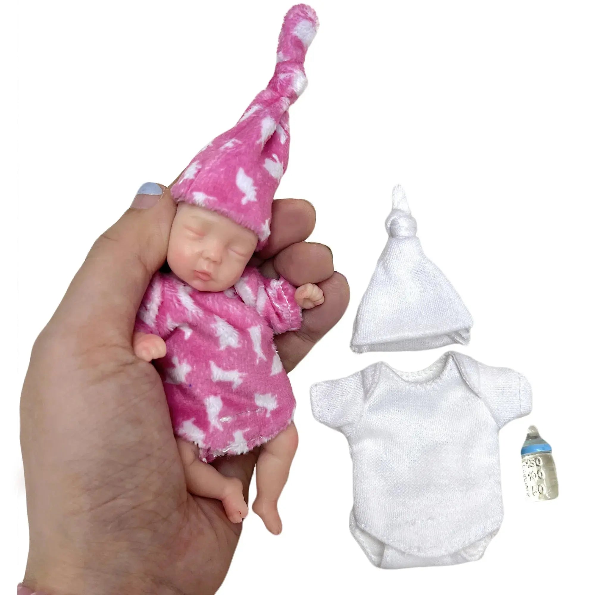 Image of Reborn Baby Dolls 11Cm Painted Mini Silicone Palm Girl With 2 Set Of