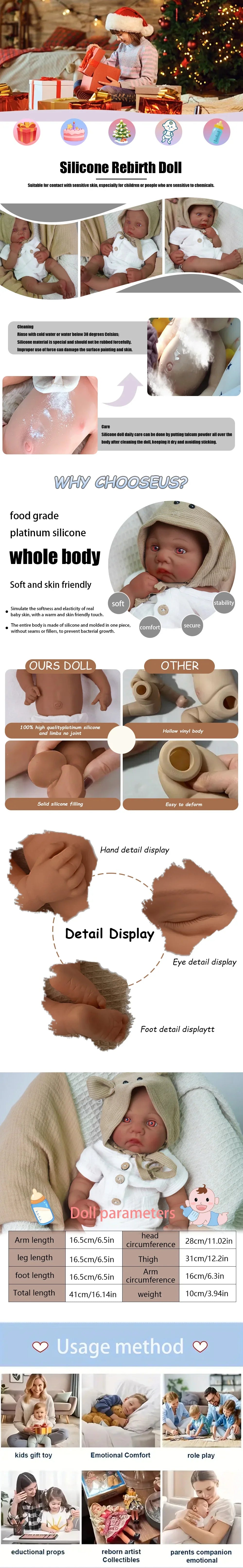 Image of Reborn Baby Dolls Baby Like Touch 41Cm All Silicone Boy Reincarnation