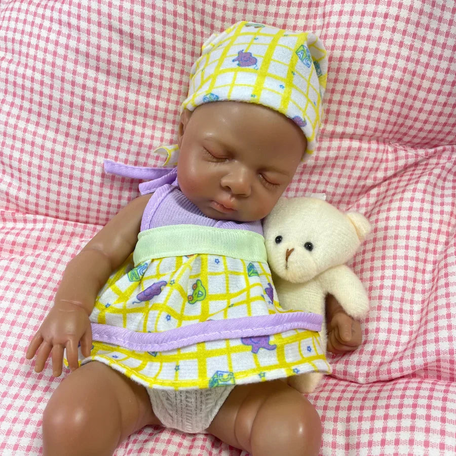 Image of Reborn Baby Dolls 13 Inch Dark Skin Silicone Reborn Baby Doll Luna