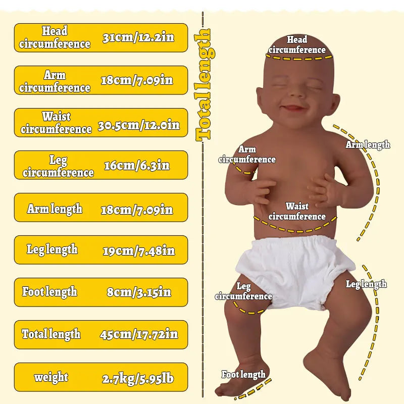 Image of Reborn Baby Dolls 17.72" Micro Preemie Full Body Platinum Silicone