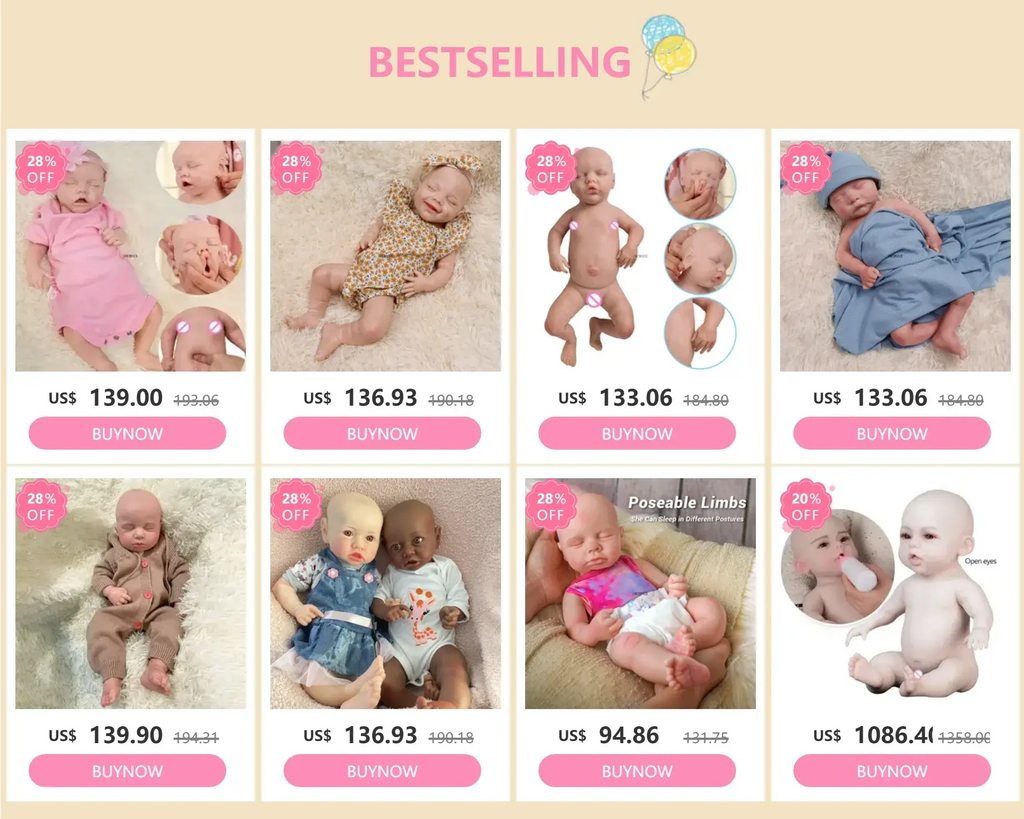 Image of Reborn Baby Dolls Pink Skin Unpaited 18'' Boy Full Body Silicone