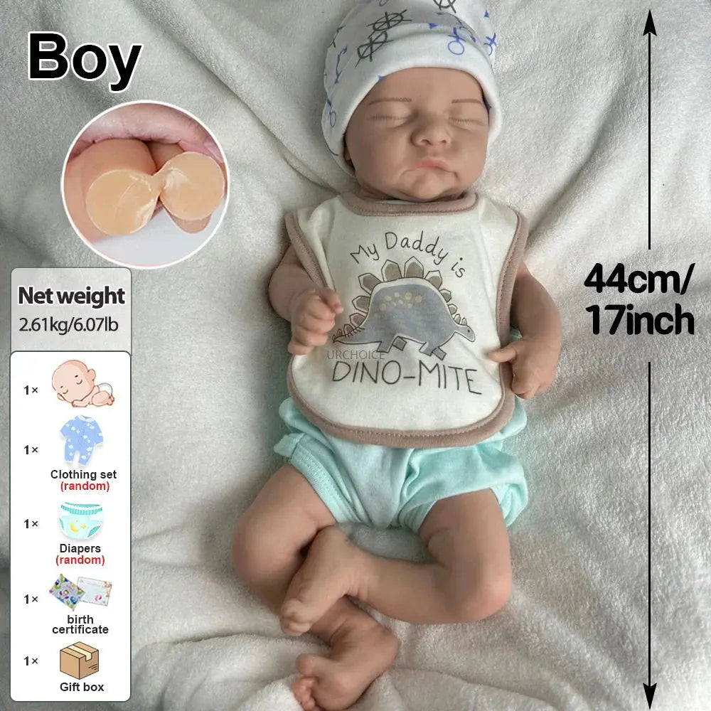 Image of Reborn Baby Dolls 17Inch Asleep Silicone Reborn Baby Boy Levi Full