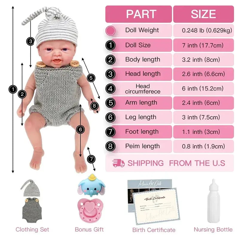 Image of Reborn Baby Dolls 7" Micro Preemie Full Body Silicone Baby Adorkable