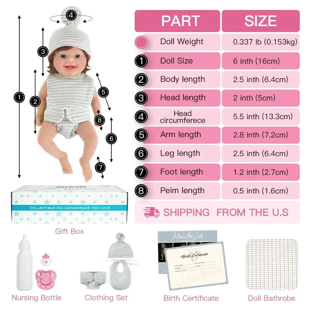 Image of Reborn Baby Dolls 6" Micro Preemie Full Body Silicone Big Eyes Bady
