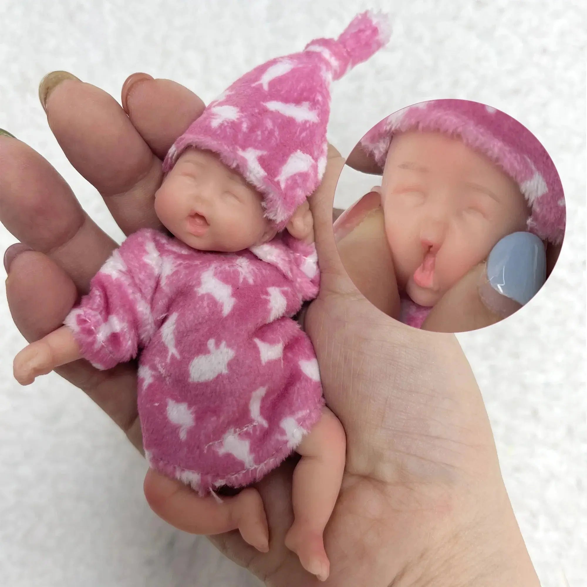 Image of Reborn Baby Dolls 11Cm Painted Mini Silicone Palm Girl With 2 Set Of