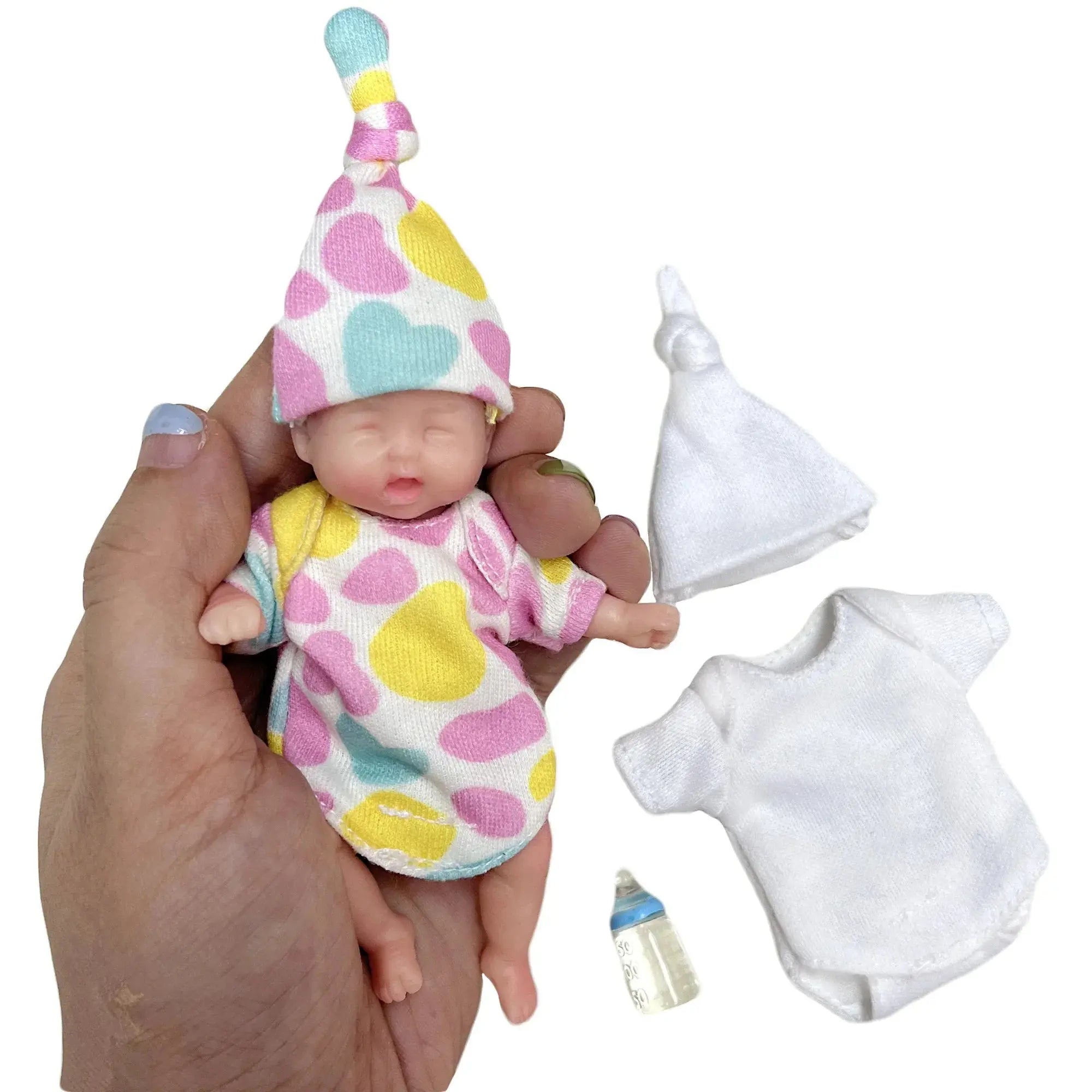 Image of Reborn Baby Dolls 11Cm Painted Mini Silicone Palm Girl With 2 Set Of