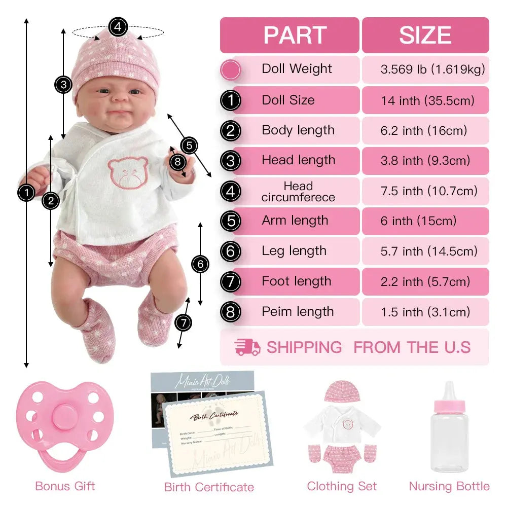 Image of Reborn Baby Dolls 14Inch 36Cm Full Body Silicone Bebe Reborn