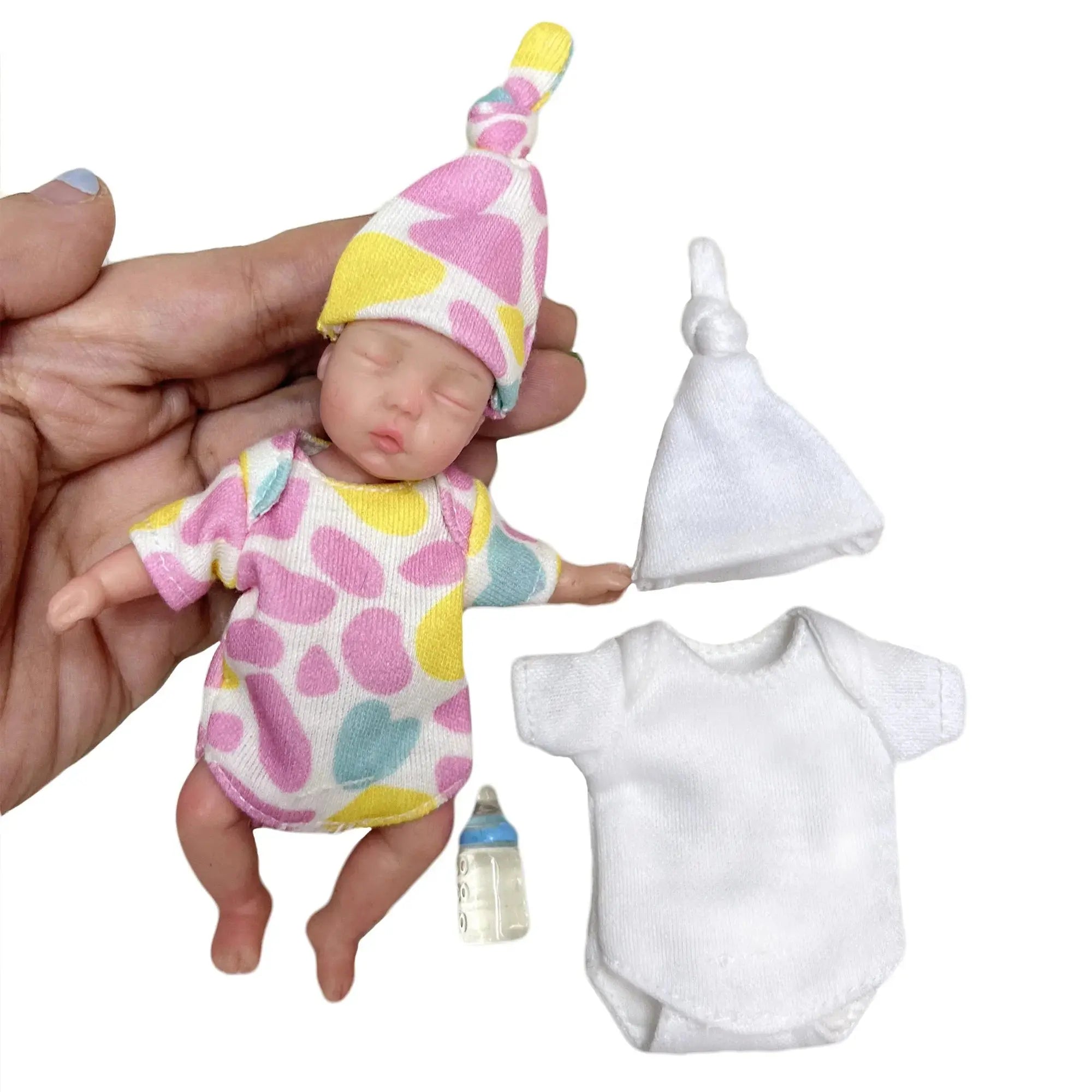 Image of Reborn Baby Dolls 11Cm Painted Mini Silicone Palm Girl With 2 Set Of