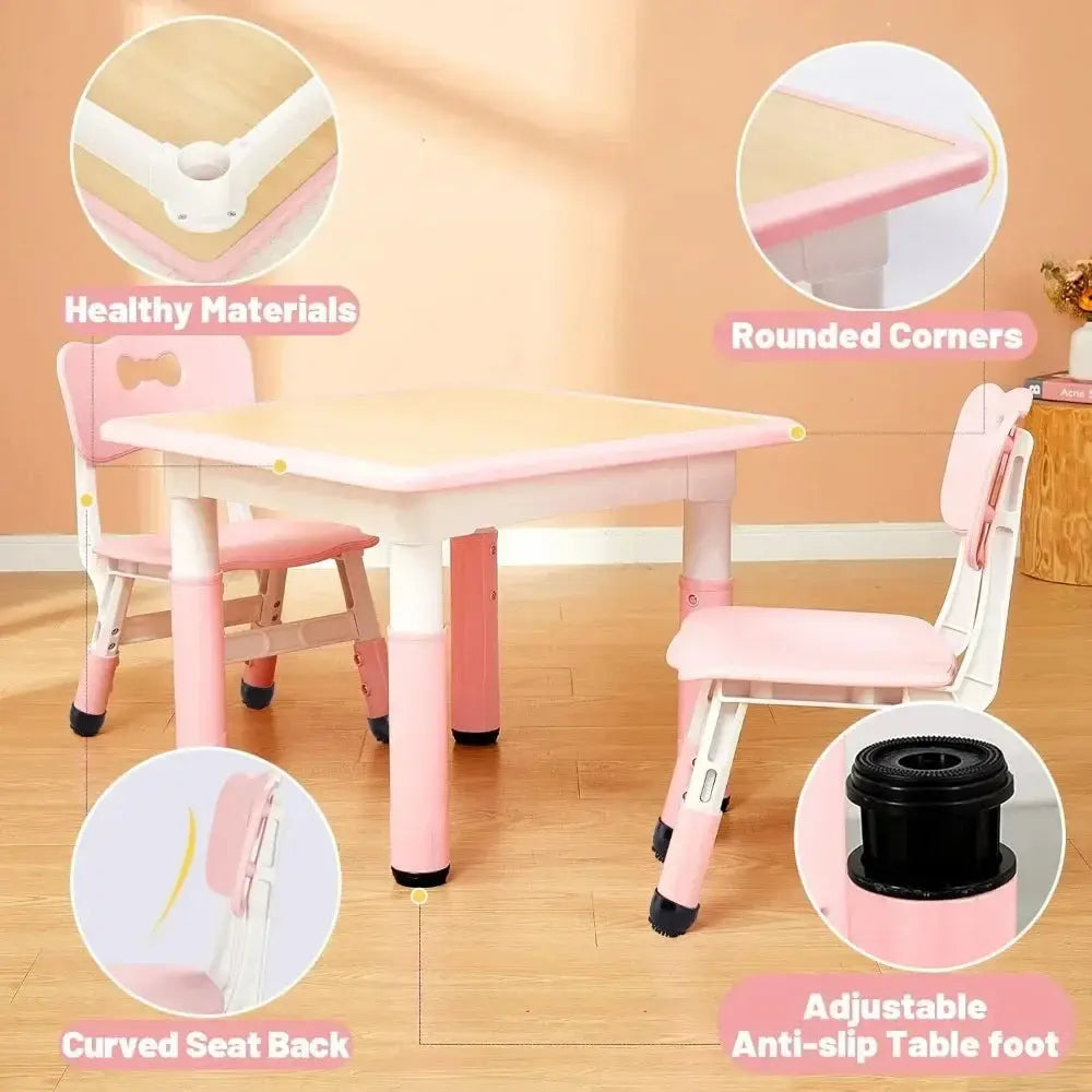 Image of Reborn Baby Dolls Kids Table And 2 Chairs Set, Height Adjustable